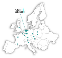 Map of Europe with location of KBT GmbH in Germany and sales partners in Germany and Europe